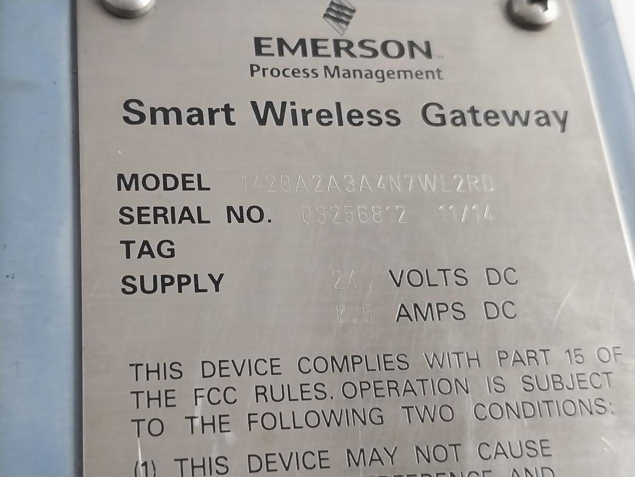 Emerson 1420A2A3A4N7Wl2Rd Smart Wireless Gateway 753-8026-3005/Aa 24Vdc Rev: Aa