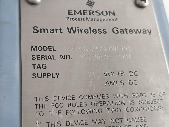Emerson 1420A2A3A4N7Wl2Rd Smart Wireless Gateway 753-8026-3005/Aa 24Vdc Rev: Aa