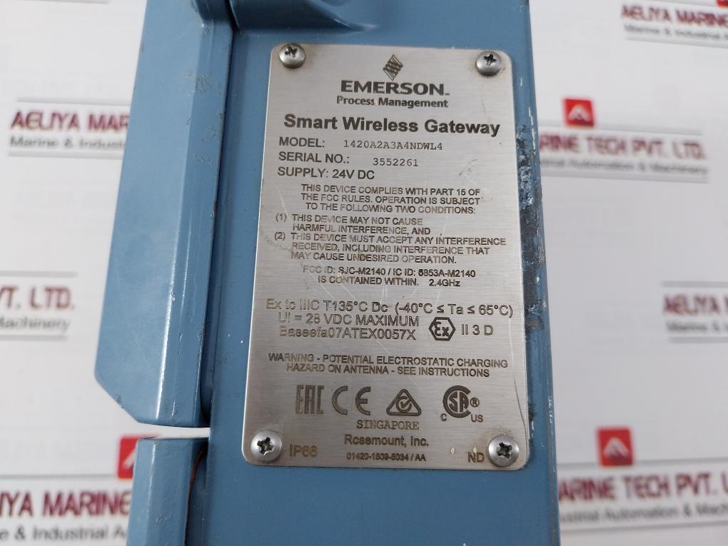 Emerson 1420A2A3A4Ndwl4 Smart Wireless Gateway 753-6026-3005/Ab 24V Dc Rev: Aa