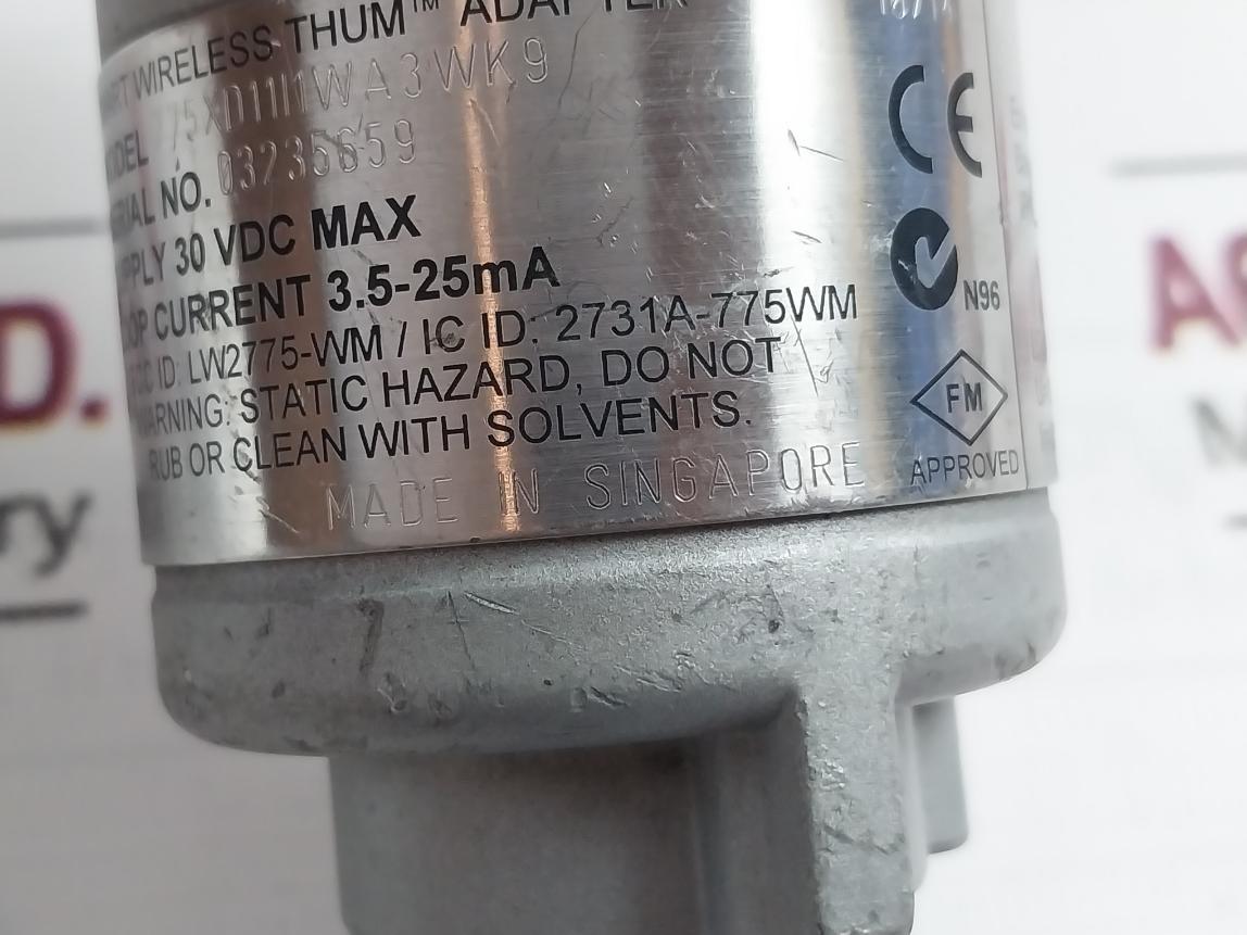 Emerson 775Xd11/1Wa3Wk9 Smart Wireless Thum Adapter 30 Vdc Max 3.5-25Ma Ip66