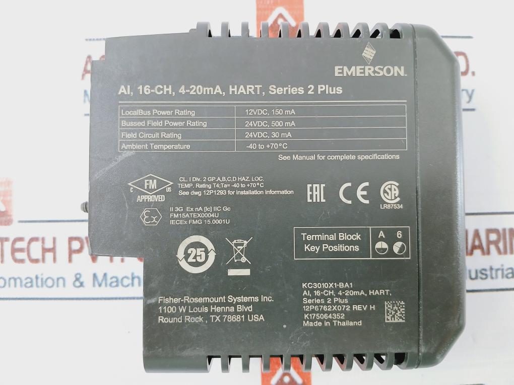 Emerson Kc3010X1-ba1 Analog Input Module 12P6762X072 Rev H