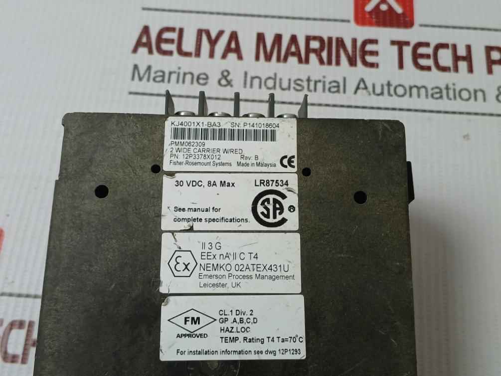 Emerson Kj4001X1-ba3 2 Wide Controller Carrier 30 Vdc 8A Max 12P3378X012