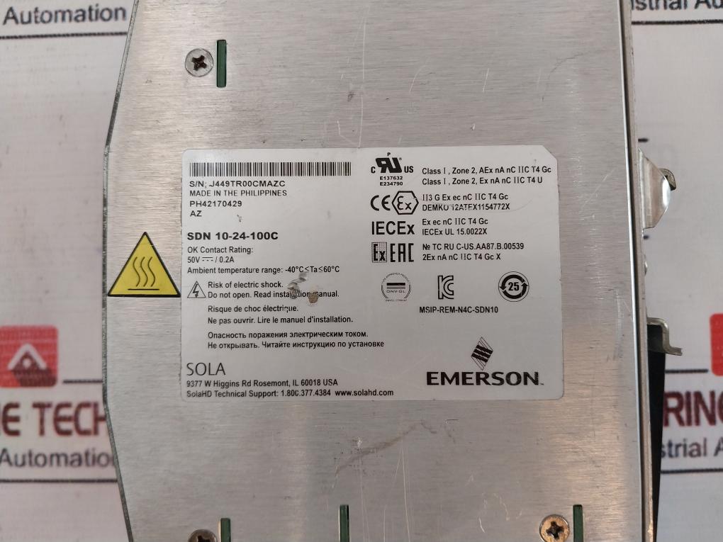 Emerson Sdn 10-24-100C Sola Power Supply 50/60Hz