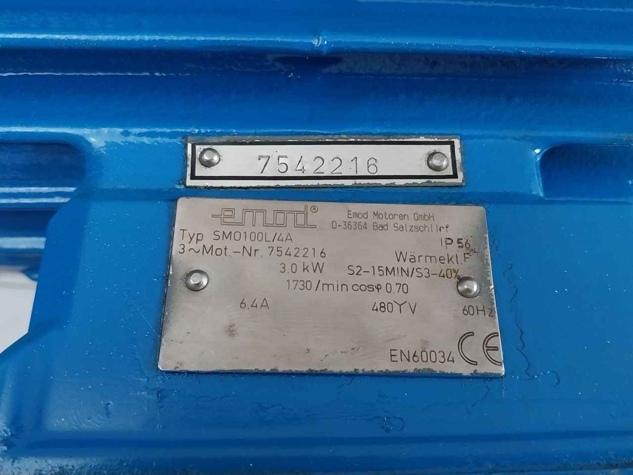 Emod Motoren Smo100l/4a Electric Motor With Brake 480v En60034 10007045a