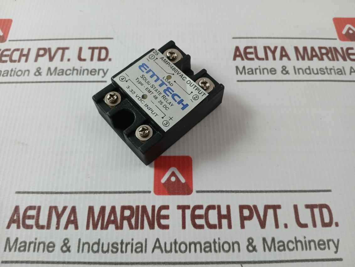 Emtech Emt 48 25 Dc Solid State Relay 3-32 Vdc Input 25 Amp / 480Vac Output