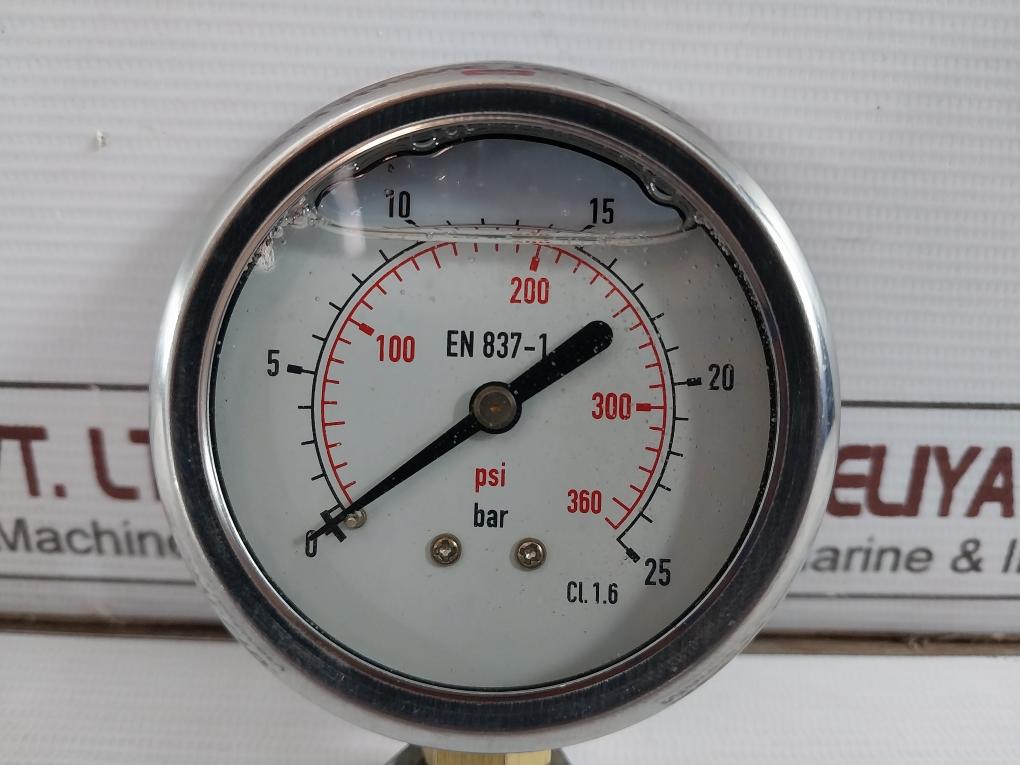 En 837-1 Glycerine Oil Filled Pressure Gauge 63 Mm 0-25Bar/Psi