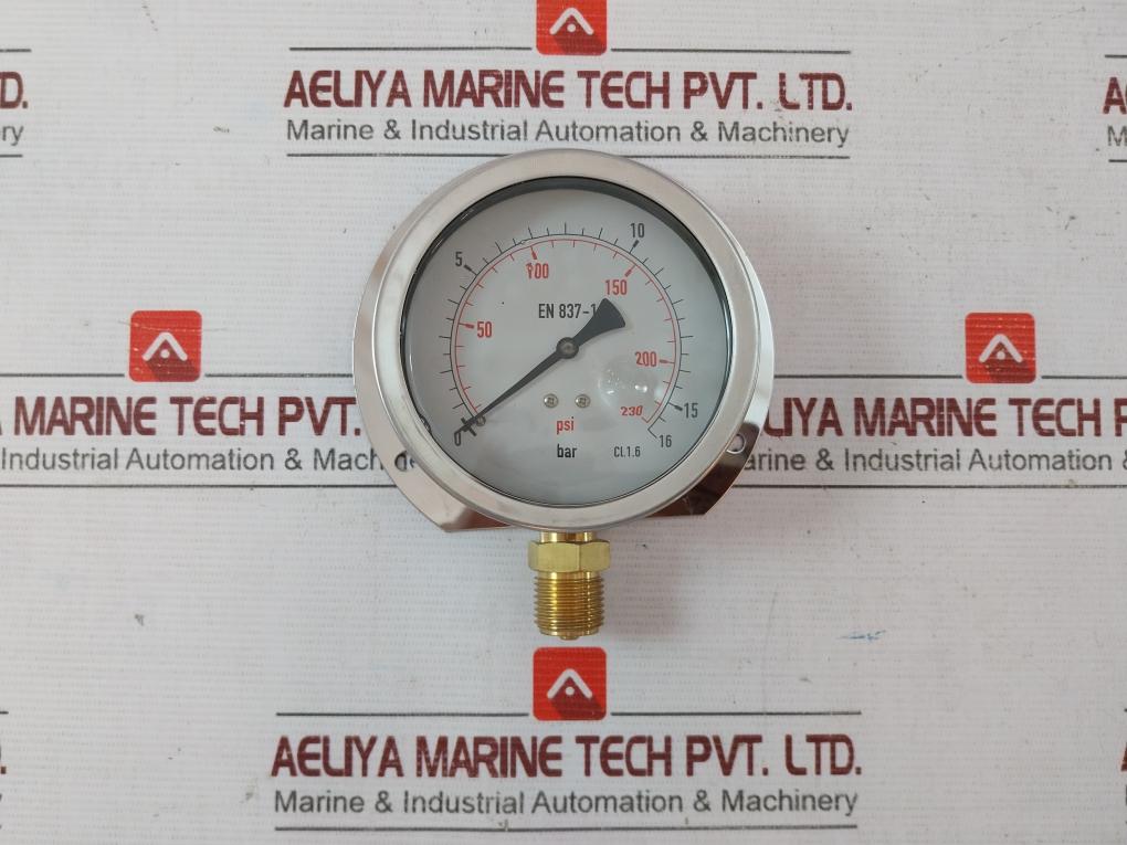 En 837-1 Pressure Gauge 0-230 Psi 0-16 Bar Cl.1.6 Pr11012