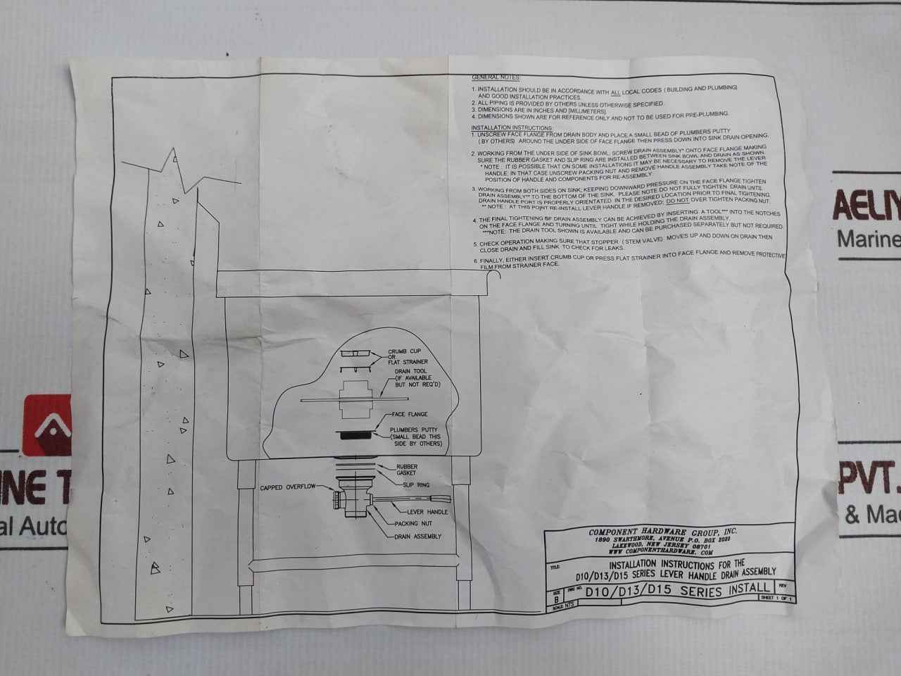 Encore D10 Lever Handle Drain Assembly Sink-1-1/2