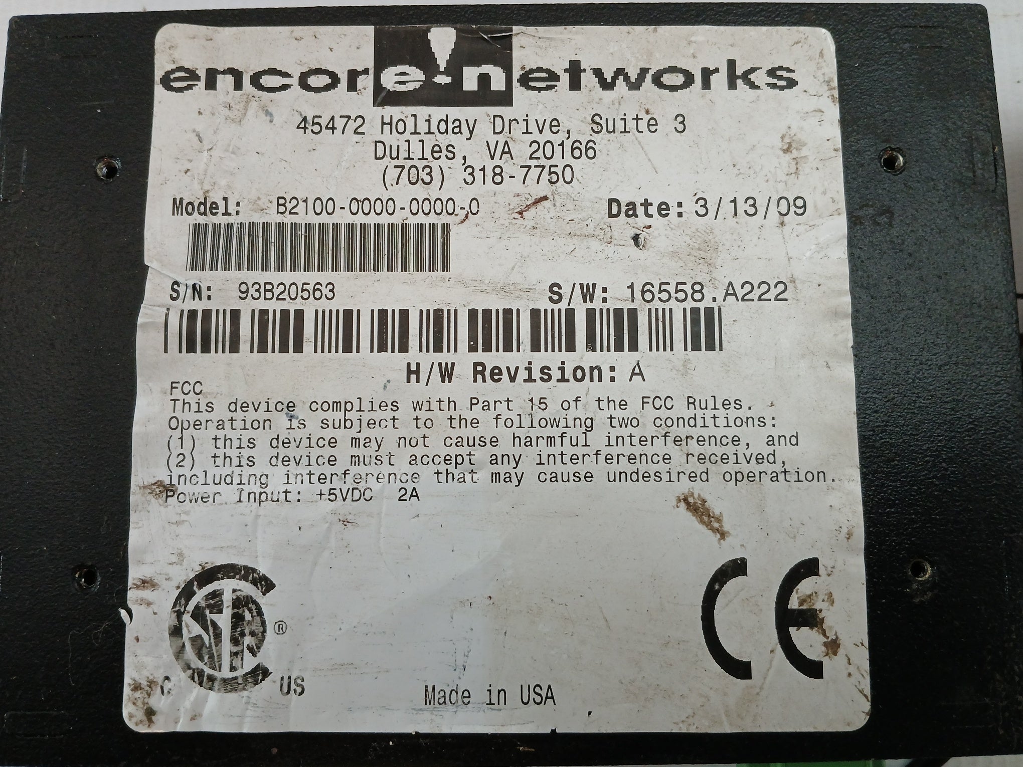 Encore Networks Ip Legacy Router +5Vdc 2A B2100-000-0000-0