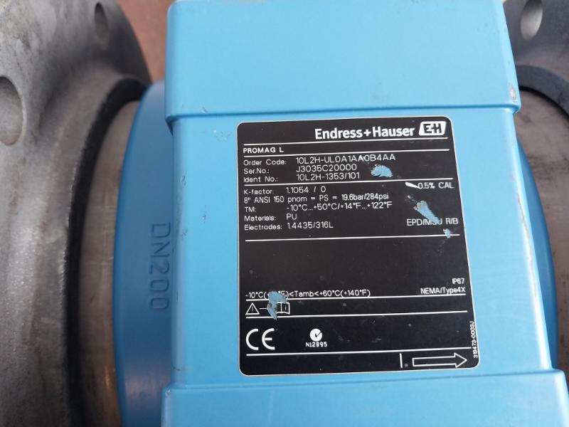 Endress+Hauser 10L2H-ul0A1Aa0B4Aa Electromagnetic Flow Meter Dn200 19.6Bar/28Psi