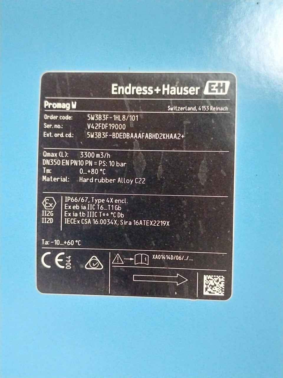 Endress+Hauser 5W3B3F-1Hl8/101 Electromagnetic Flow Tube Meter 10 Bar
