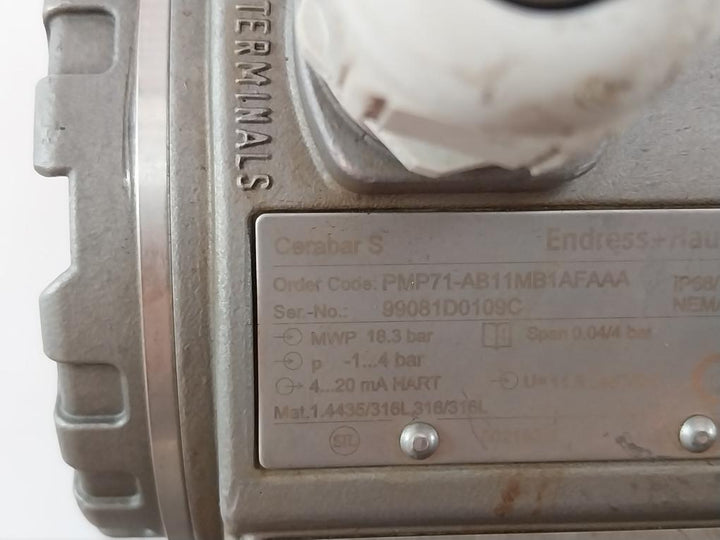 Endress+Hauser Cerabar S Pmp71-ab11Mb1Afaaa Pressure Transmitter -1...4Bar