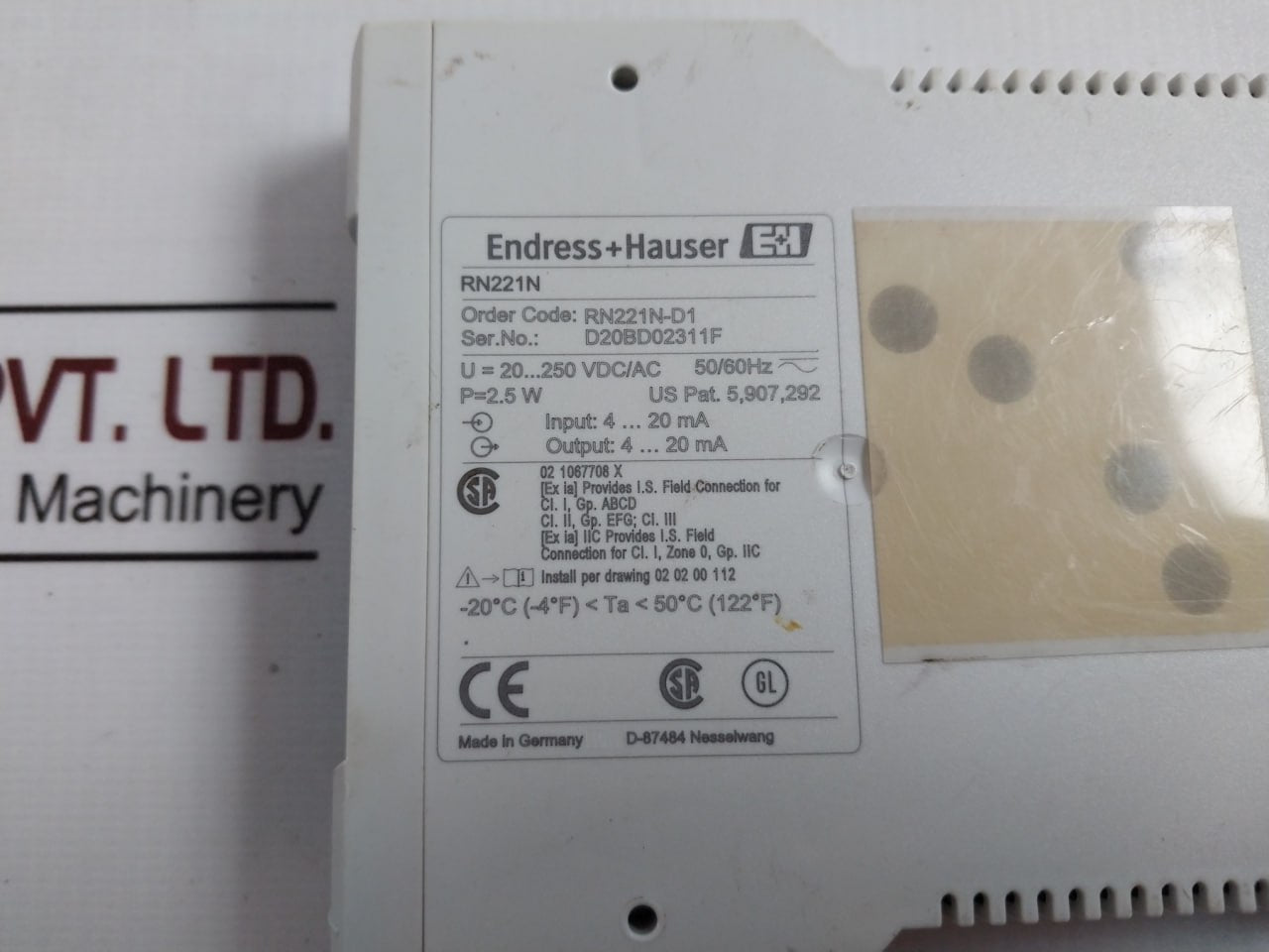 Endress+Hauser Rn221N Transmitter Supply 20–250 Vdc/Ac 50/60 Hz 2.5 W