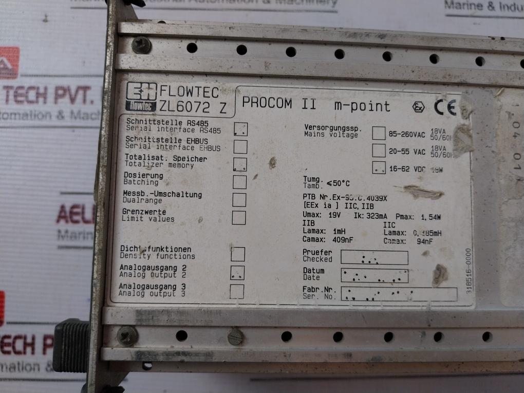 Endress+Hauser Zl6072Z Procom Ii M-point Flow Meter 16-62 Vdc 18W