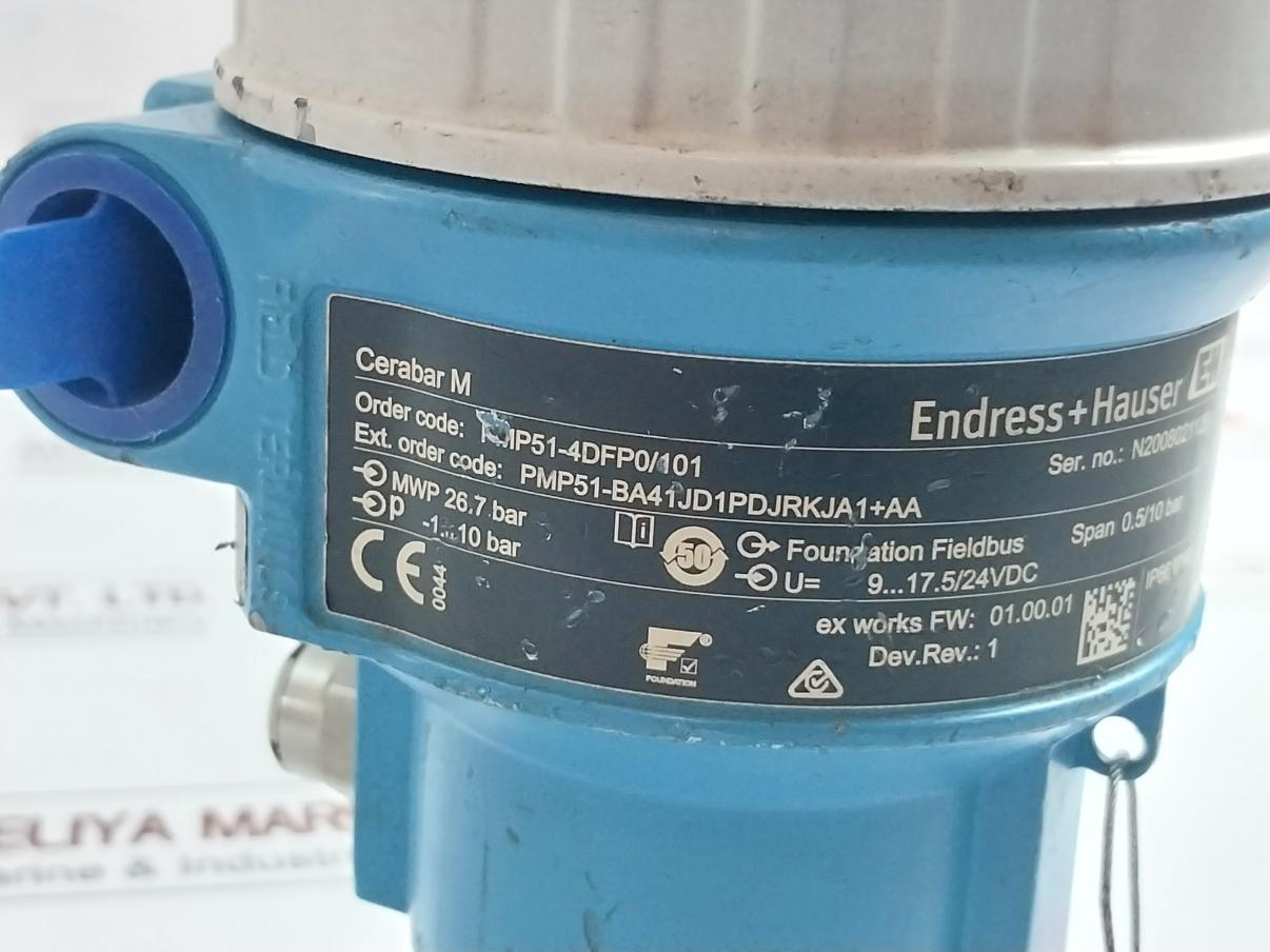 Endress+Hauser Pmp51-ba41Jd1Pdjrkja1+Aa Fieldbus Pressure Transmitter 0.5/10 Bar