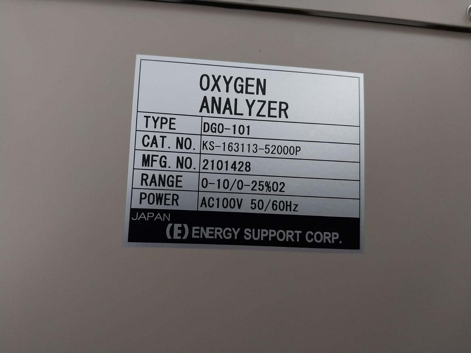 Energy Support Dgo-101 Oxygen Analyzer Ac100V 50/60Hz G9Ck Kp247327