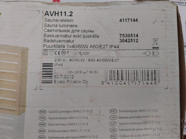Ensto Avh11.2 Sauna Luminaire 230V Ip44