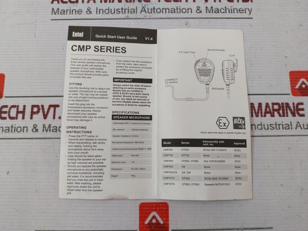 Entel Cmp750 Submersible Heavy Duty Lapel Microphone 500 Mw 75X60X35Mm V1.4