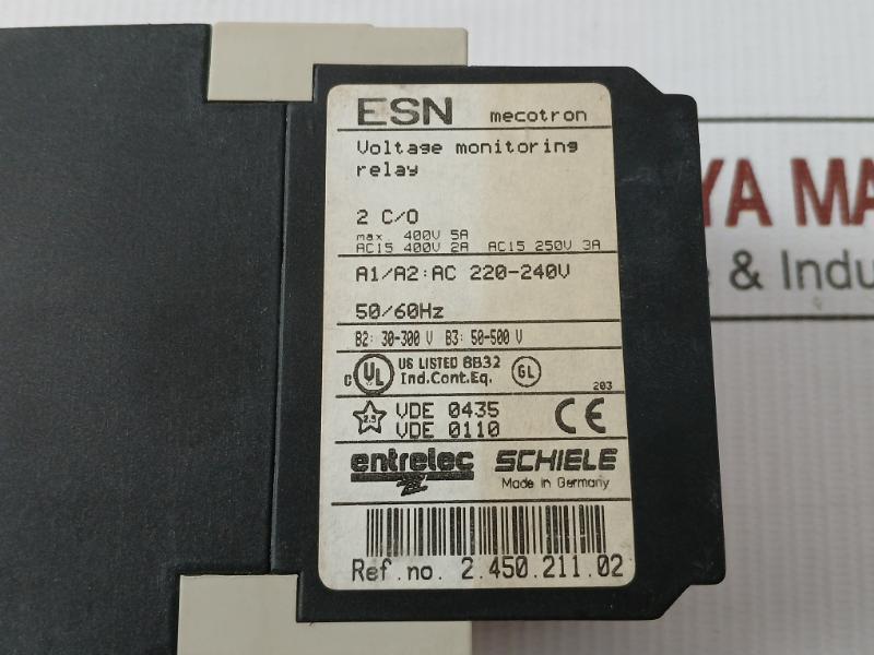 Entrelec Schiele Ac15 250V 3A 50/60Hz Voltage Monitoring Relay 2.450.211.02