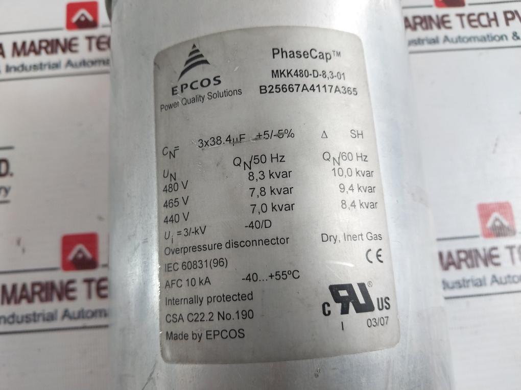 Epcos Mkk480-d-8, 3-01 Power Factor Correction Capacitor