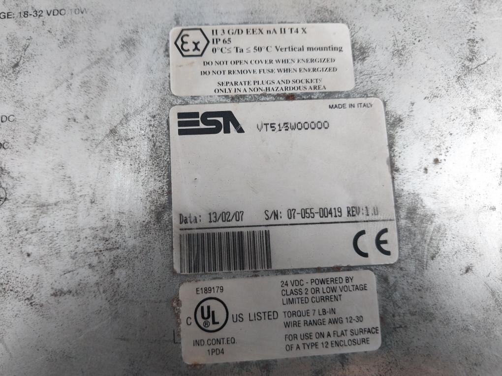 Esa Vt515W00000 Hmi Operator Touch Panel Rev 1.0 18-32 Vdc 10W