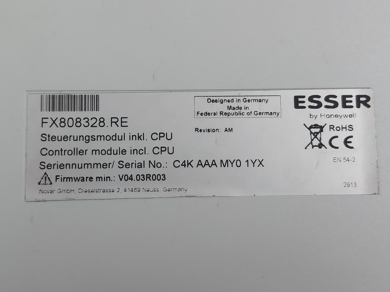 Esser Fx808328.Re Redundant Control Module (Incl.Cpu) V04.03R003 En54-2
