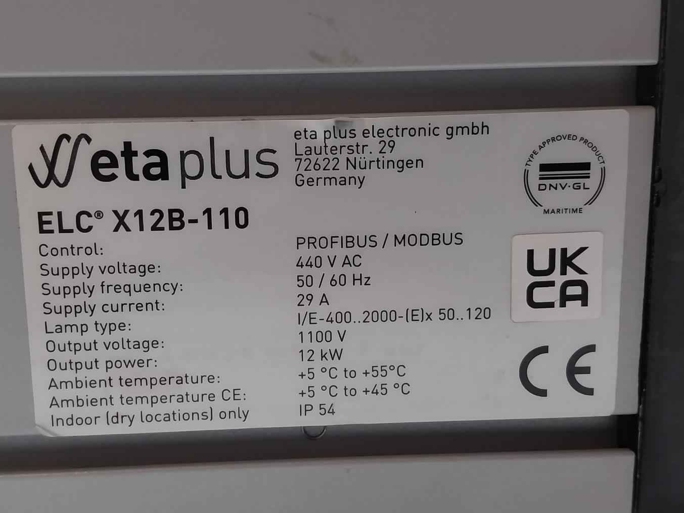 Eta Plus X12b-110 Electronic Lamp Controller Unit 440vac 50/60hz 29a Ip54