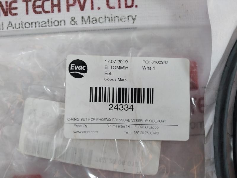 Evac 24334 O-ring Set For Phoenix Pressure Vessel 8” Sideport