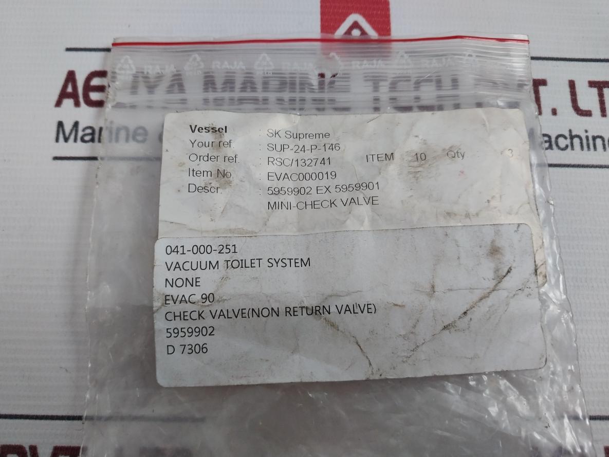 Evac 90 Vacuum Toilet System Non-return Check Valve Evac000019