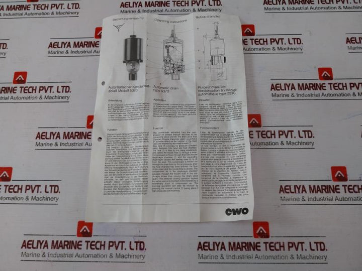 Ewo 5370 Condensate Auto Drain Valve, Dn15, Max 16 Bar