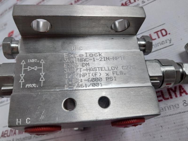 Excelock E306 Dm Three Valve Manifold 1/2" Npt (F) X Flg -6000 Psi 7461/001