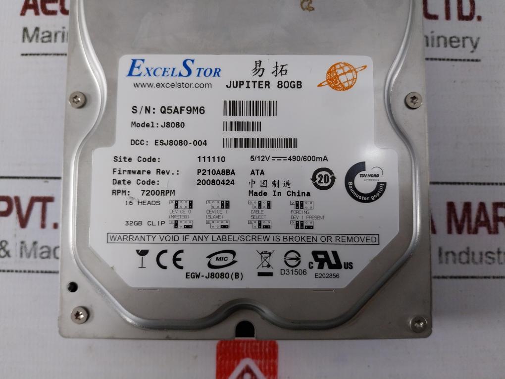 Excelstor Jupiter J8080 80Gb Hard Drive 490/600Ma P210A8Ba Ata
