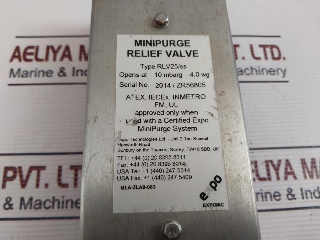 Expo Technologies Rlv25/Ss Relief Valve Mla-zla0-083