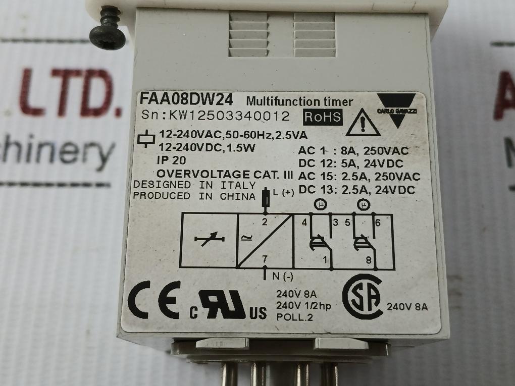 Faa08Dw24 Carlo Gavazzi 12-240Vac 1.5W Ip20 Delay On Operate Multifunction Timer
