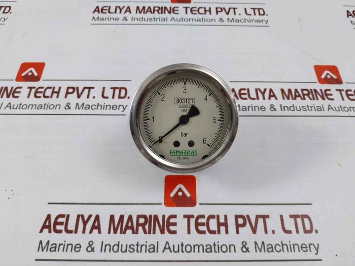 Famabras 14105-1 Manometer Pressure Gauge 0-6 Bar Stainless Steel