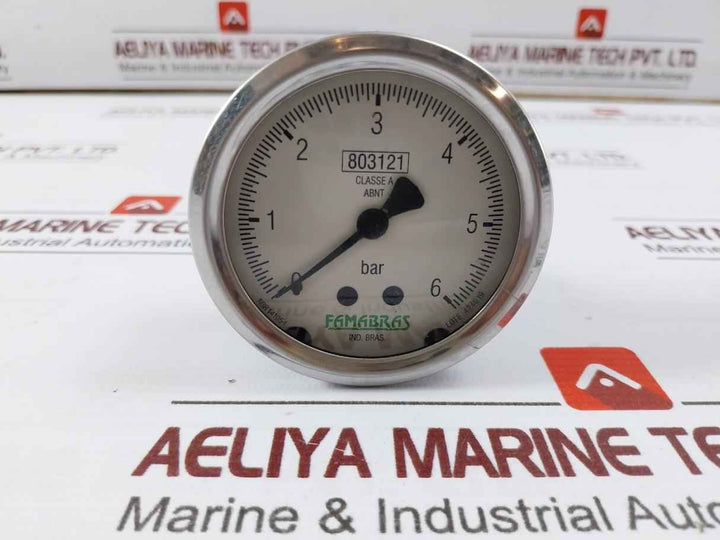 Famabras 14105-1 Manometer Pressure Gauge 0-6 Bar Stainless Steel