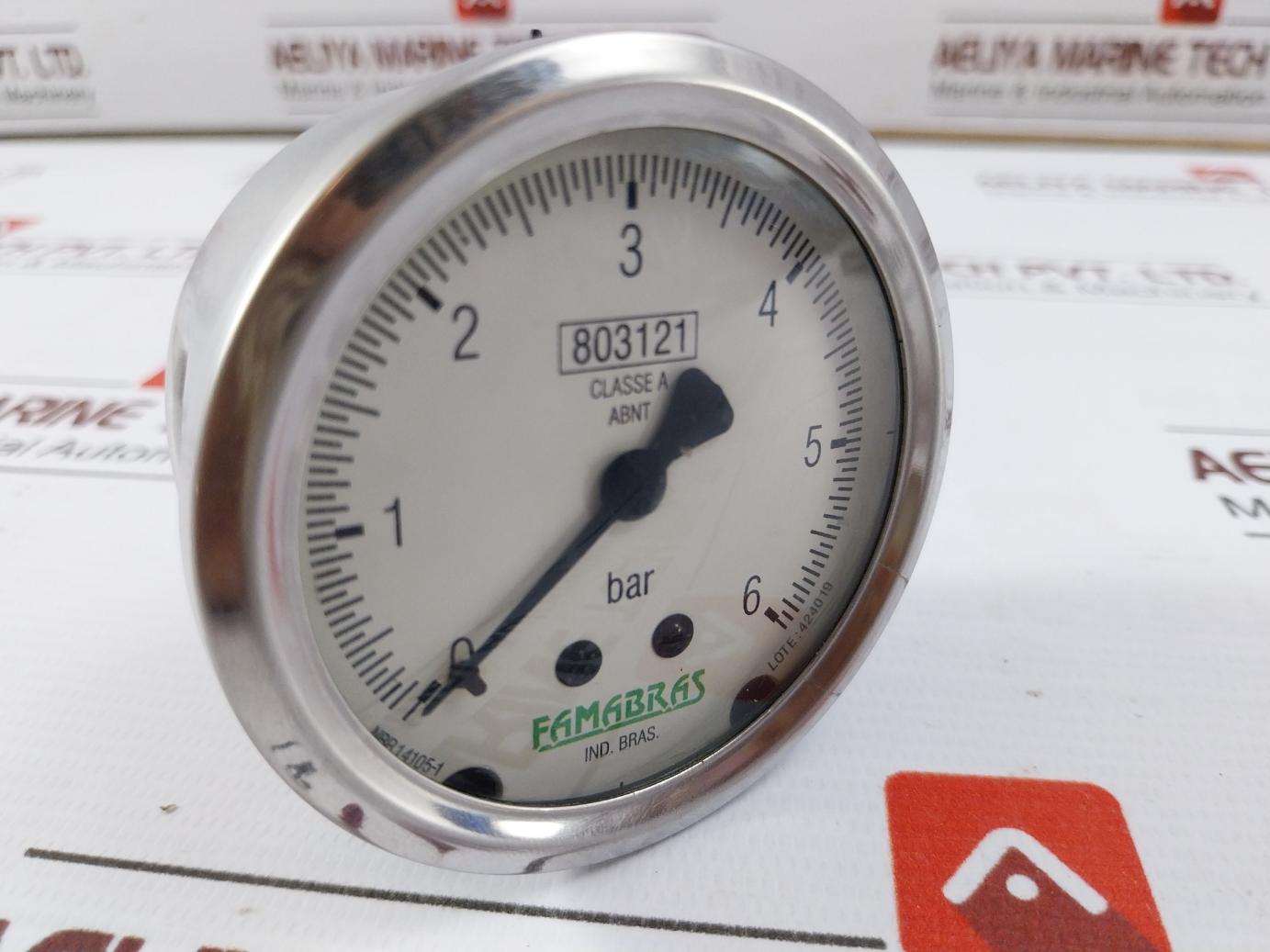 Famabras 14105-1 Manometer Pressure Gauge 0-6 Bar Stainless Steel