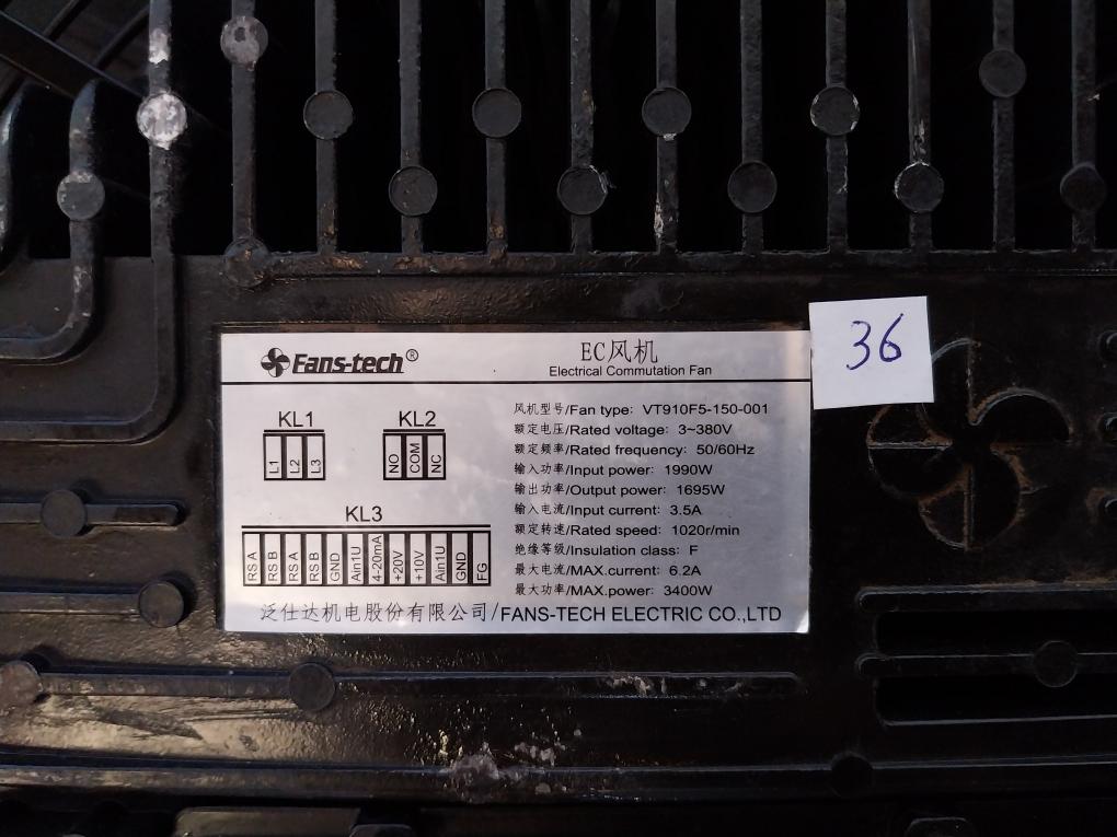 Fans-tech 1020R/Min Vt910F5-150-001 Electrical Commutation Axial Fan