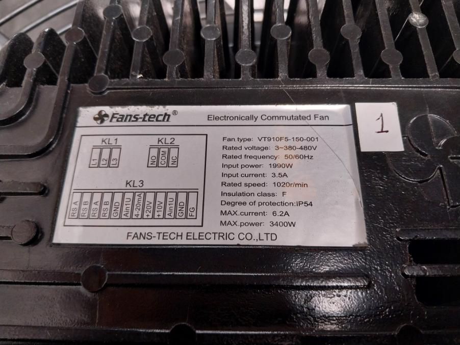 Fans-tech Electronically Commutated Axial Fan P/N Vt910F5-150-001