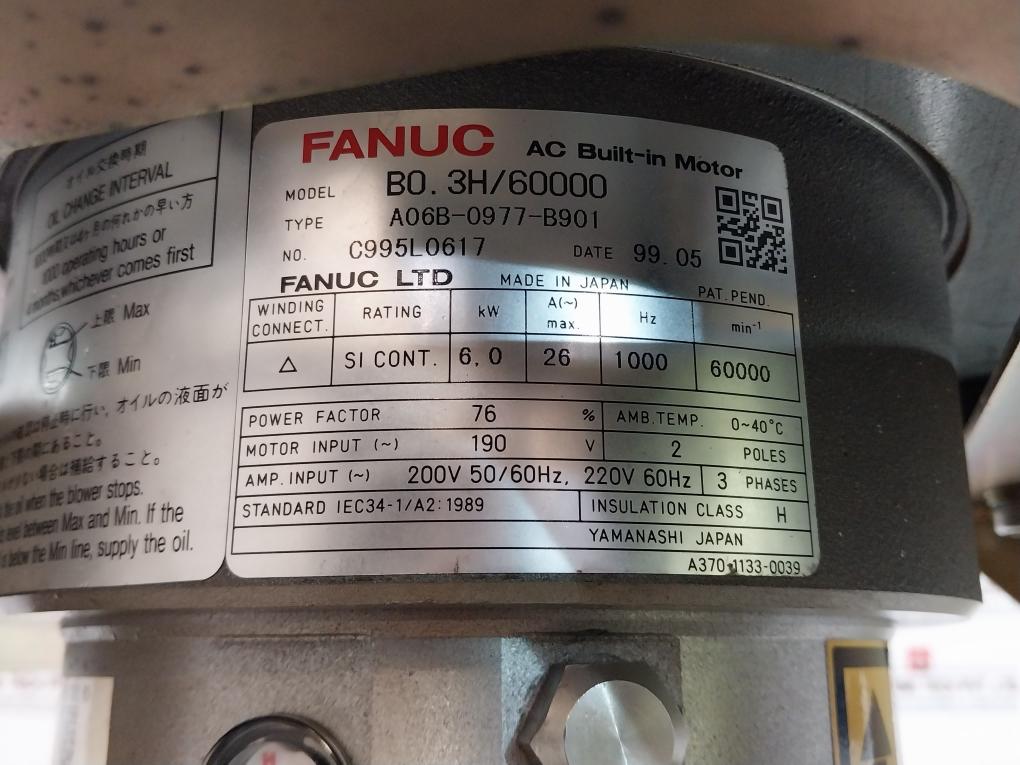 Fanuc B0.3H/60000 Spindle Motor W/ A06B-0977-b901 Turbo Blower Unit 190V