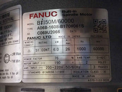Fanuc Bii50M/60000 3-ph Turbo Blower W/ Built-in Spindle Motor 2 Pole 6.0 Kw 26A