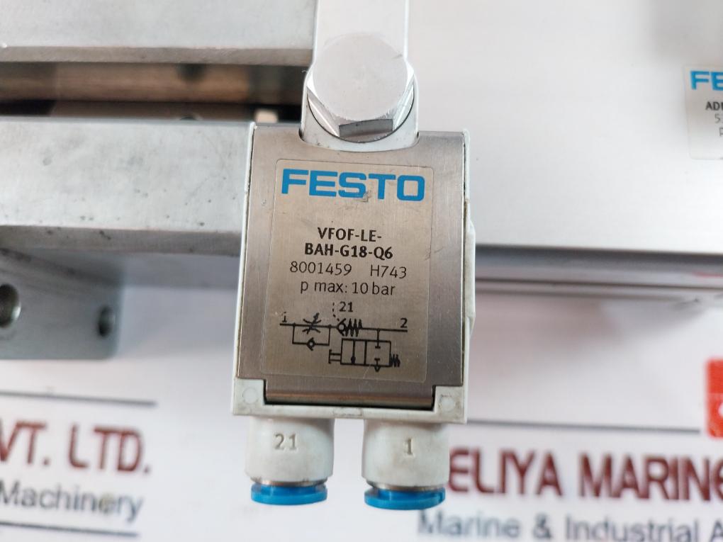 Festo Adn-40-50-a-p-a Compact Cylinder W/ Vfof-le-bah-g18-q6 Flow Control Valve