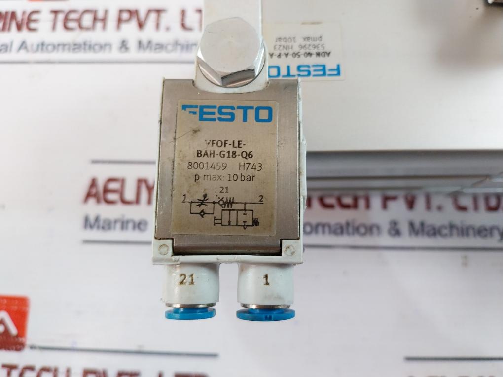 Festo Adn-40-50-a-p-a Compact Cylinder W/ Vfof-le-bah-g18-q6 Flow Control Valve