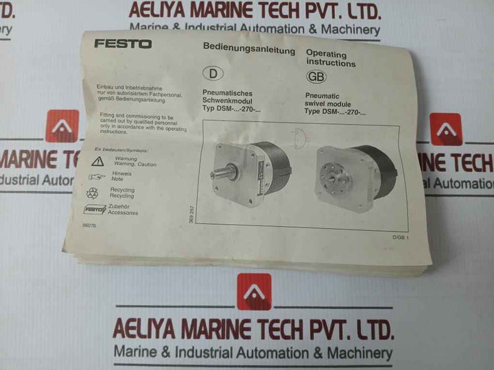 Festo Dsm-32-270-p-fw Pneumatic Swivel Module 10 Bar/145 Psi