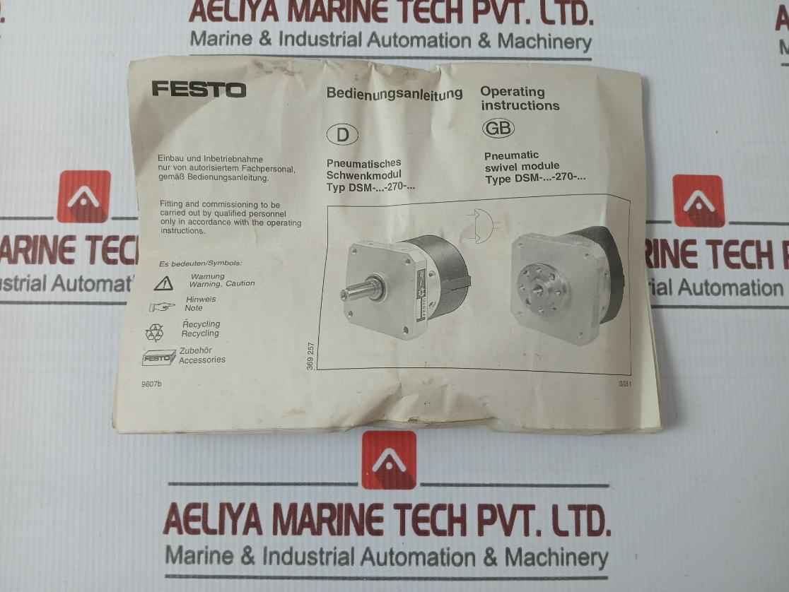 Festo Dsm-32-270-p-fw Pneumatic Swivel Module S602 10Bar/145 Psi