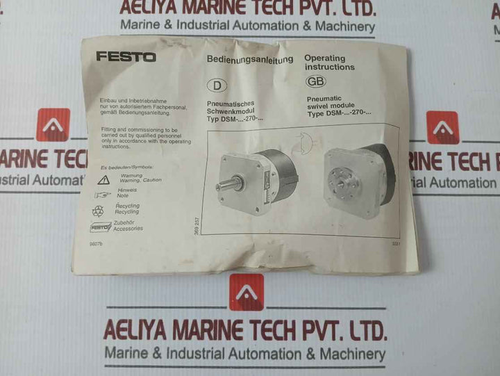 Festo Dsm-32-270-p-fw Pneumatic Swivel Module S602 10Bar/145 Psi