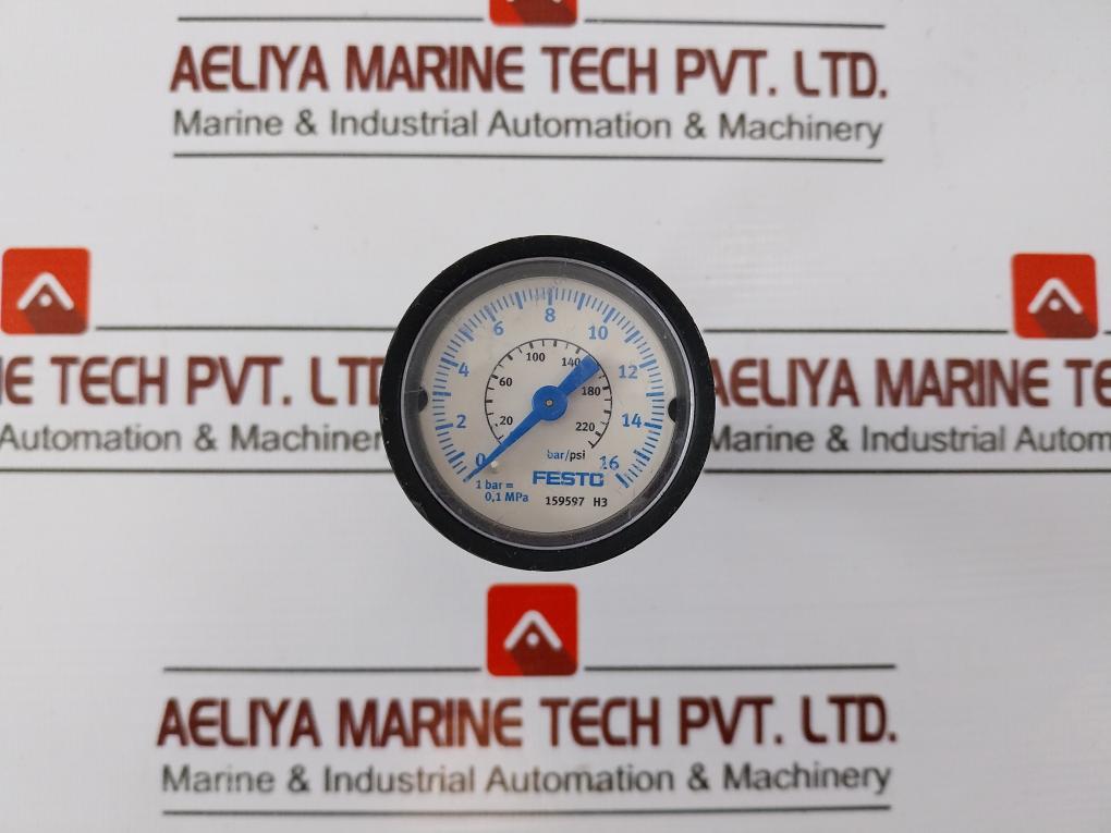 Festo FMA DIN EN 837-1 159597 H3 Flanged Pressure Gauge 0-16 BAR 0-232 PSI