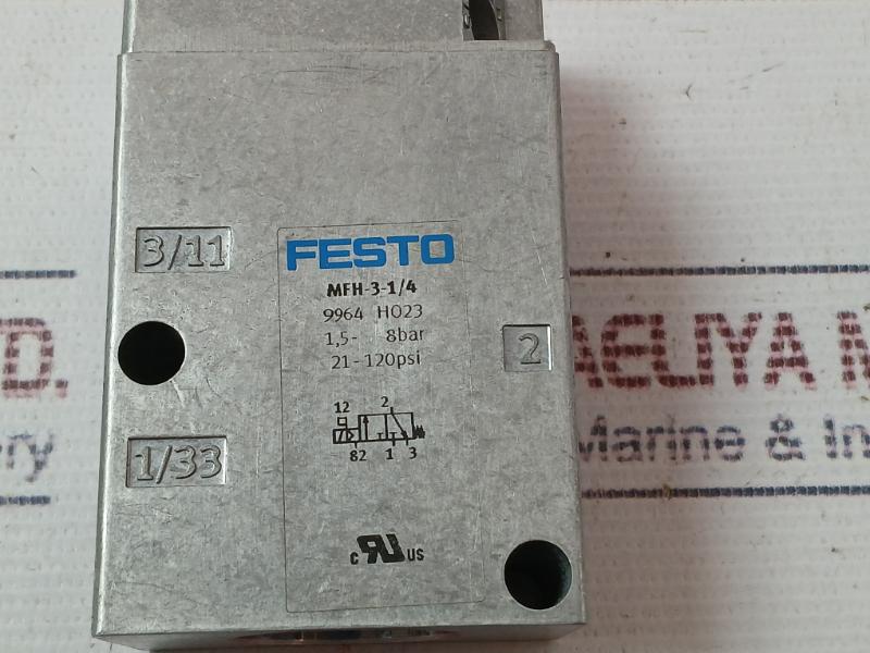 Festo Mfh-3-1/4 Pneumatic Solenoid Valve 1.5-8 Bar 21-120 Psi 2885210