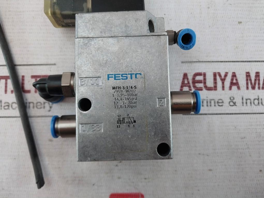 Festo Mfh-3-1/4-s Solenoid Valve 7959 W702 138,120Psi 42Vac 50/60Hz