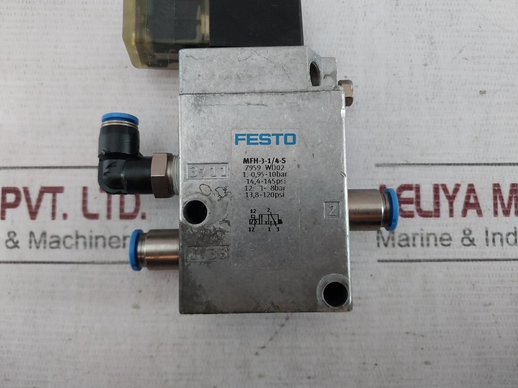 Festo Mfh-3-1/4-s Solenoid Valve 7959 Wd02 4-145Psi 8-120Psi 1-8Bar 50/60Hz
